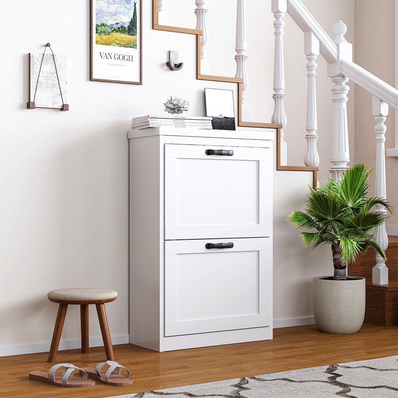 8-10 Pair Enclosed Shoe Cabinet, Compact 2-Door Vertical Storage for Entryway & Hallway