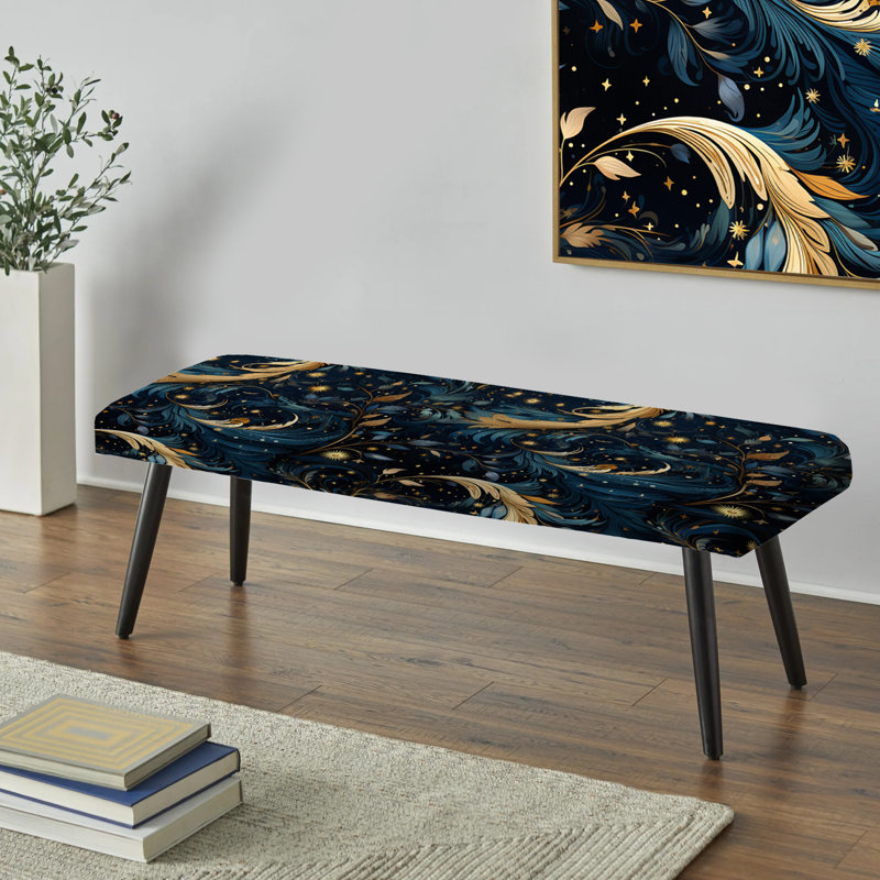 Blue Celestial Boho Pattern - Boho Upholstered Black Bench