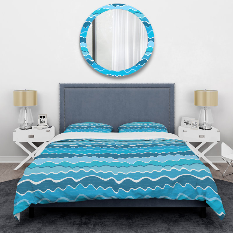 Blue Striped Pattern - Abstract Duvet Cover Set - Microfiber Polyester, Full/Double Duvet Cover + 2 Standard Shams