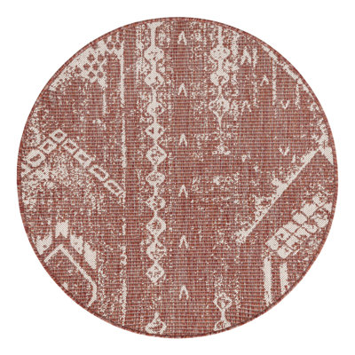 Loreen Geometric Machine Woven Rectangle Polypropylene Indoor / Outdoor Area Rug in Rust Red