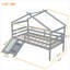 Structure de lit mezzanine basse classique en pin massif gris classique avec échelle coulissante et barrières de sécurité pour chambres d'enfant