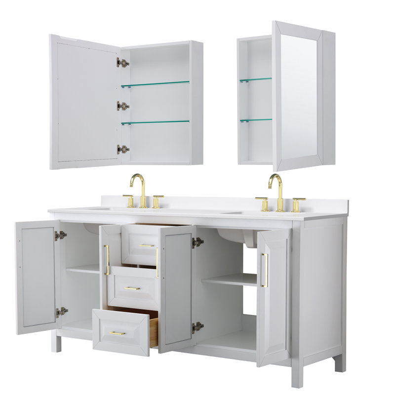 Daria 72'' W Vanity, White, Brushed Gold, White Quartz
