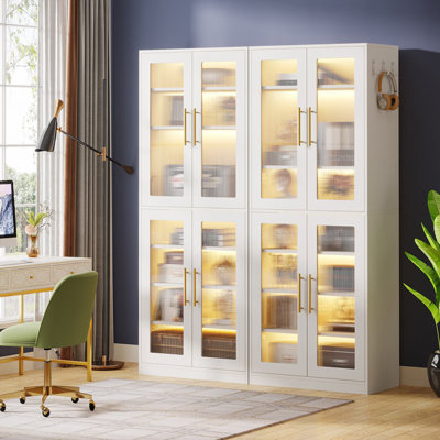Tall Bookcase with Doors and LED Light