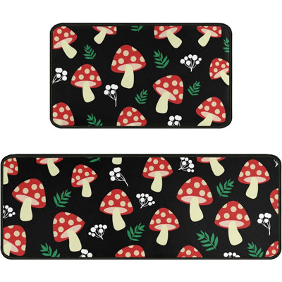 Ensemble de 2 tapis de cuisine Mushroom - Printemps-été, envers en caoutchouc, tapis antidérapants, absorbants et imperméables