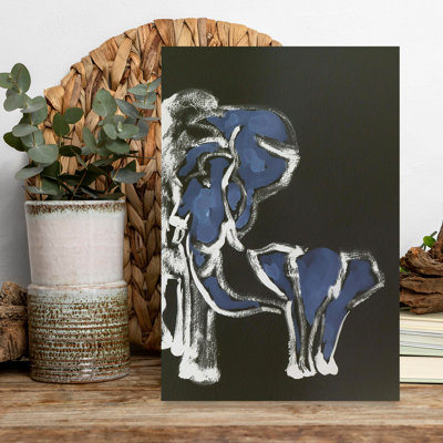 Blue Elephant Family Abstract Contemporary Minimalist Elephant Wildlife Wall Art