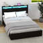 Base de lit double avec tête de lit et station de charge - lit plateforme à 6 tiroirs, lumières DEL, ports USB, aucun sommier requis, assemblage facile-1210152368