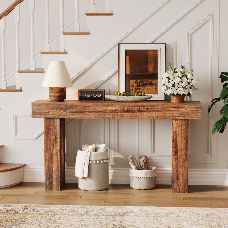 63 Inch Long Console Table for Entryway, Narrow Sofa Table Behind Couch, Farmhouse Industrial Wooden, Brown