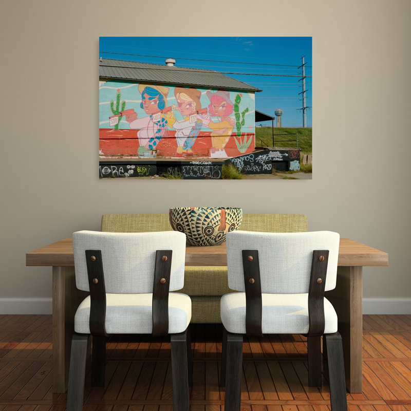 Vibrant Cowgirl Mural Colorful Modern Vibrant Urban Architecture Wall Art Print 1 Piece Wrapped Canvas Wall Art