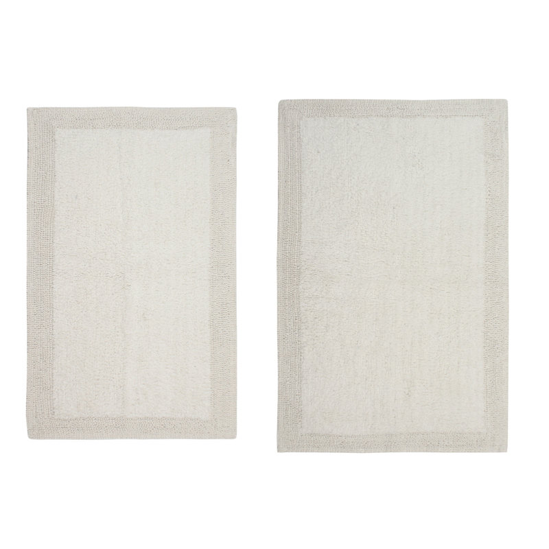 Luxury 100% Cotton Bath Rug (Set of 2) Reversible, Ivory, 2PC Set (24"x40", 21"x34")