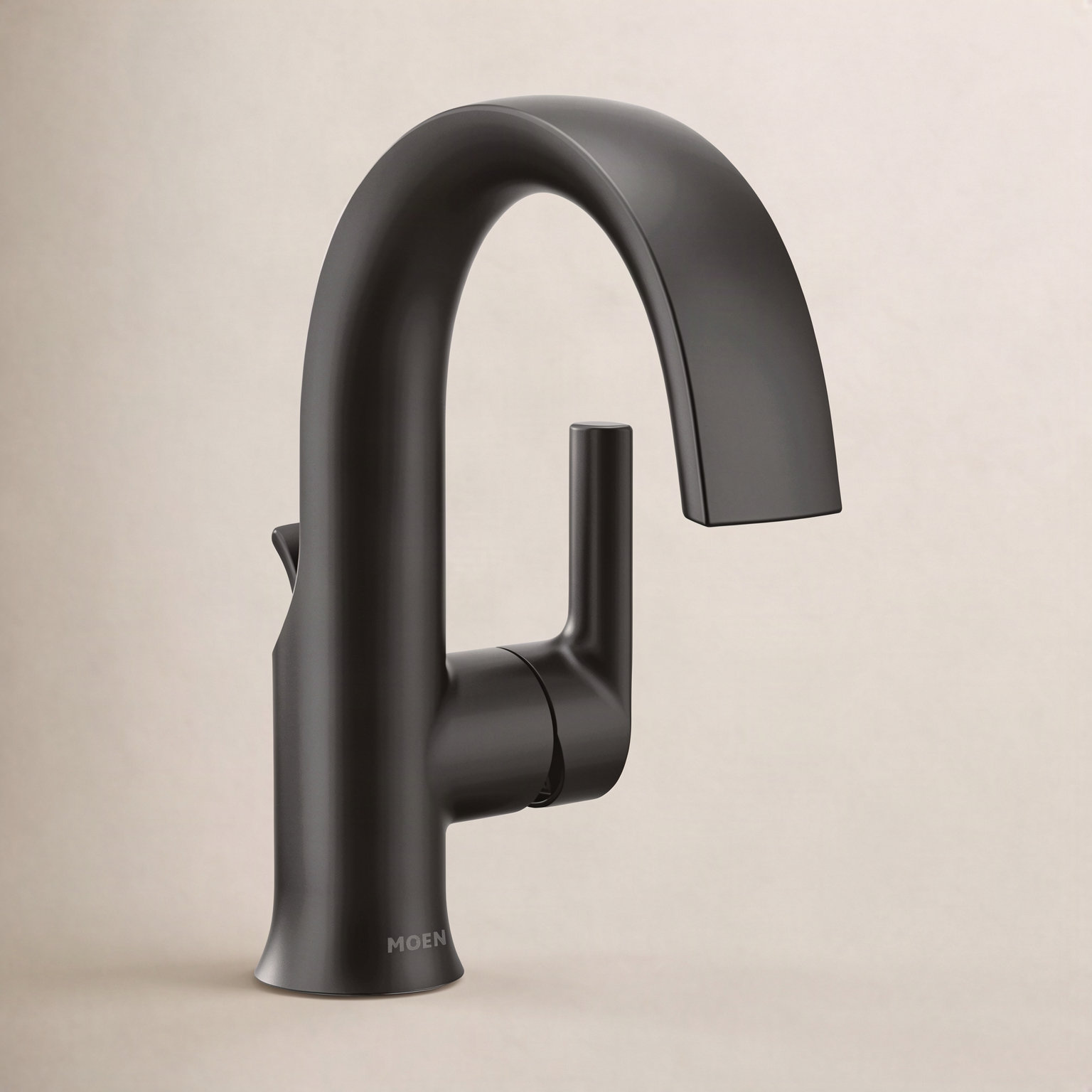 Doux Single-Hole Bathroom Faucet with Drain, Matte Black