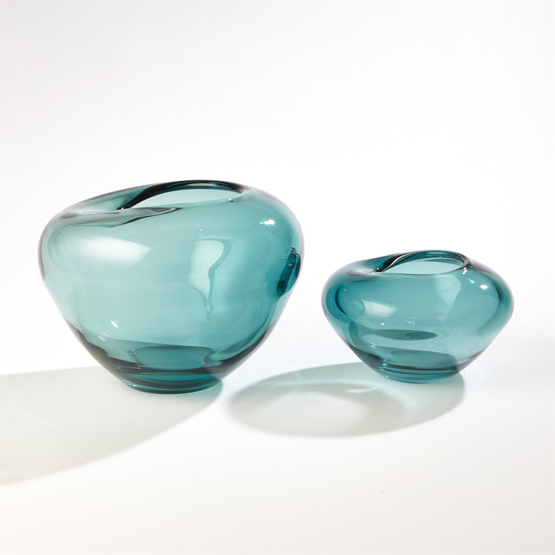 Undulating Vase-Azure-Sm, 6" H x 9" W x 9" D