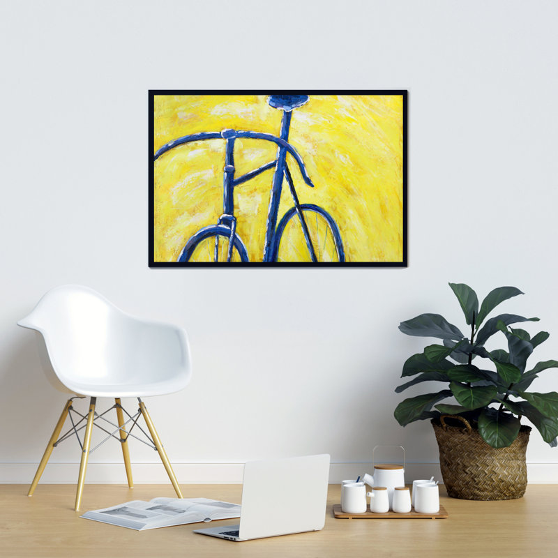 "Vélo bleu sur fond jaune" sur toile