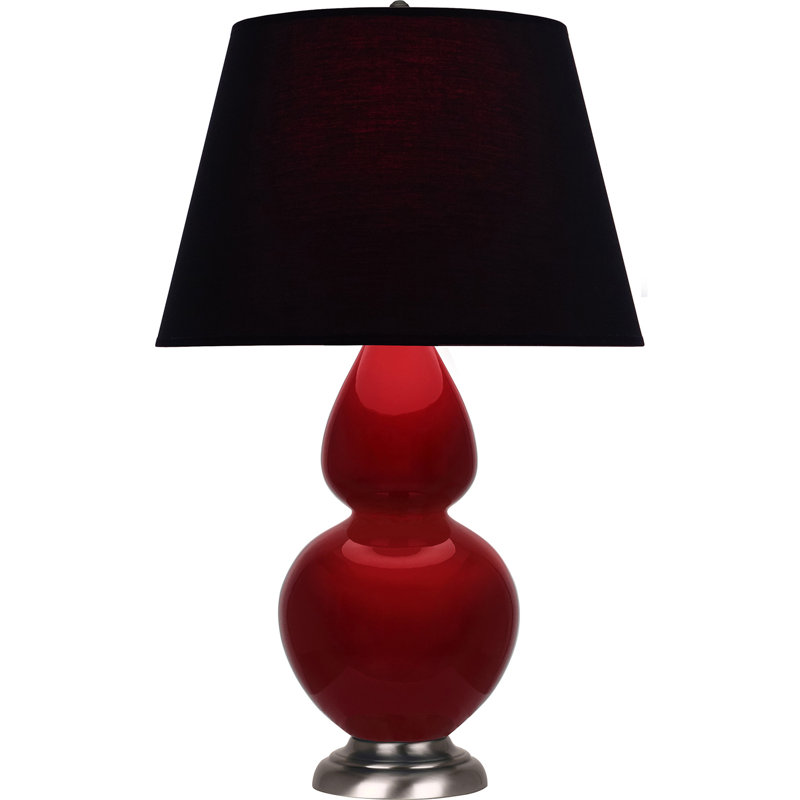Lampe de table double gourde en céramique, Sangria glacé / argent antique, Noir / Rouge, Argent argent