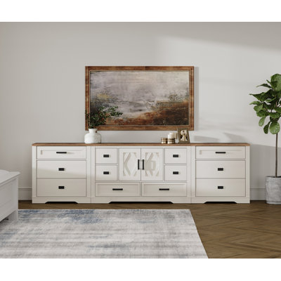 Glenford 127" Wide Modern Farmhouse Wooden Dresser Combo With 12 Drawers And Ajustable-Shelf-Cabinet For Teenagers by Winston Porter