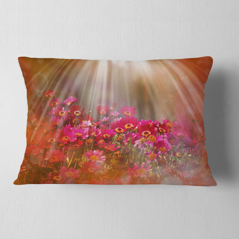 Sunrays over Little Red Flowers - Floral Printed Throw Pillow