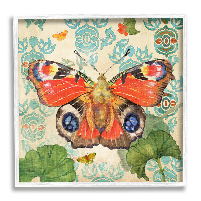 Floral Boho Butterfly Canvas Print in White Frame