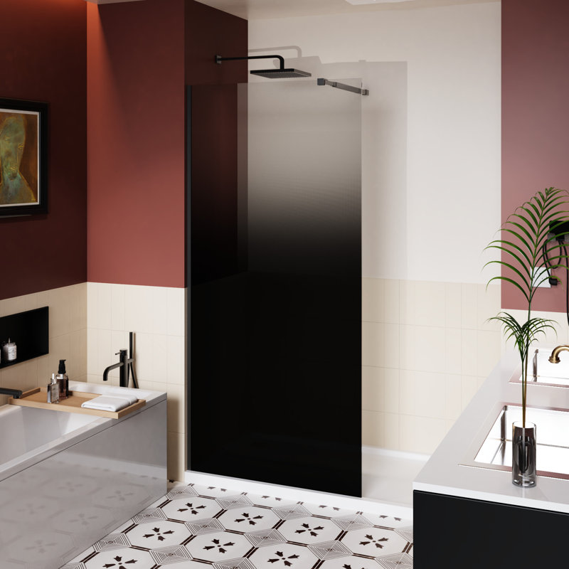 34 In W X 72 H Fixed Shower Door, Black Gradient Tempered Glass, Stainless Steel Rod, Easy To Install, , Stain - , Lightweight Aluminum Support, Visual Effect, Right Left Sliding Option 31.5" 72"
