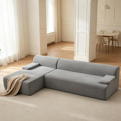 Canapé modulaire en L de 108 po avec méridienne en velours côtelé, sans assemblage, gris