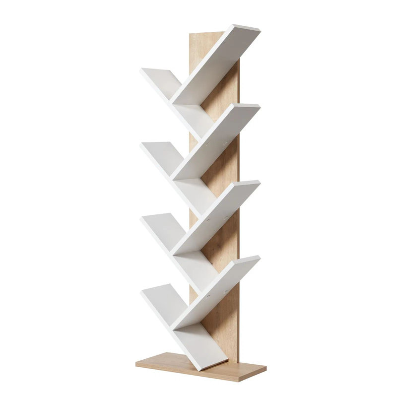 Bibliothèque moderne, finition chêne et blanc, 18,1 po x 51,1 po x 8,7 po | Panneau de particules 100% mélaminé, épaisseur: 0,7 pouce | Solution de rangement élégante pour la maison et le bureau, design durable et élégant