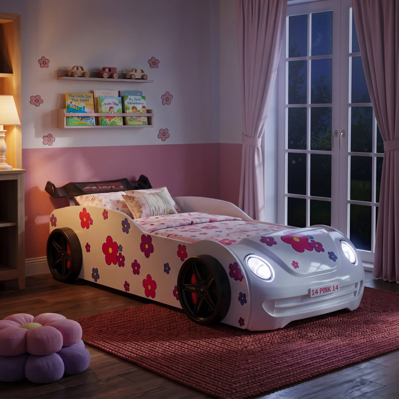 Fleura Race Car Design Twin Bed, White