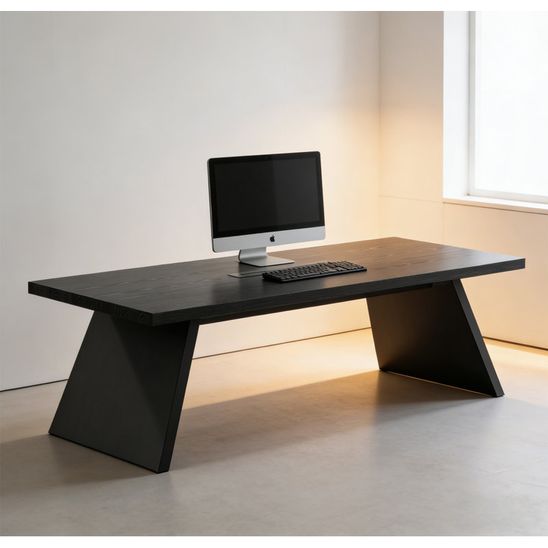Bureau rectangulaire en bois massif noir, 29.53" H x 78.74" W x 31.5" D