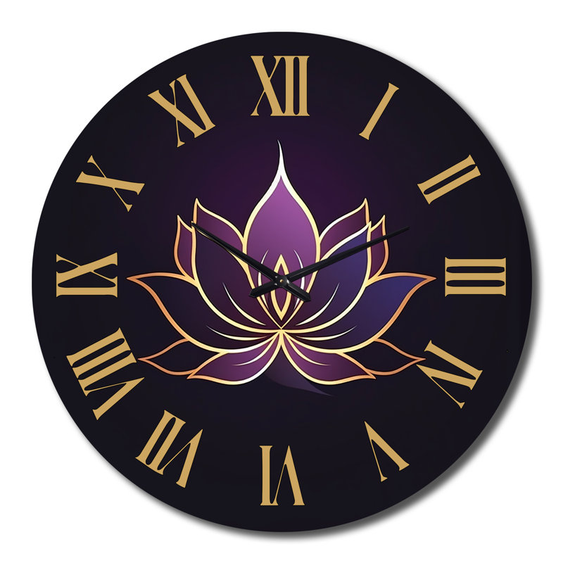 Horloge murale rétro sur fond de lotus mauve I, Très grand