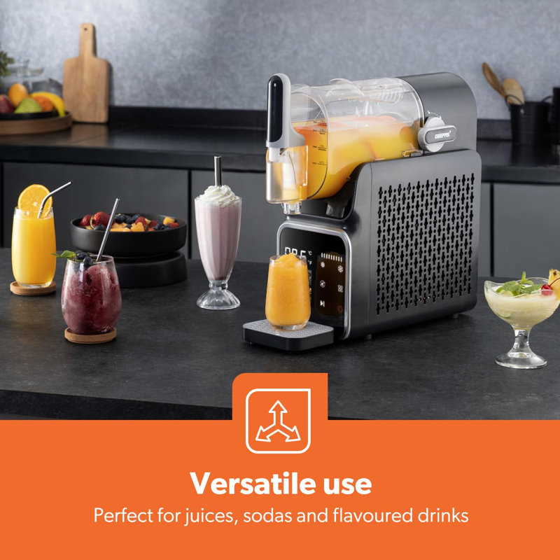 Geepas Slush Machine with Digital Display | 7 Smart Programmes Touchscreen Control 1.8L Capacity Easy Clean Design | Fast ICY Drink Maker for Slush Cocktails Frappé Milkshakes Juice