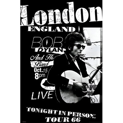 Officiellement sous licence Bob Dylan - London Tour 66, affiche d'art - 24 x 36 po - reproduction décorative - papier affiche - prête à encadrer