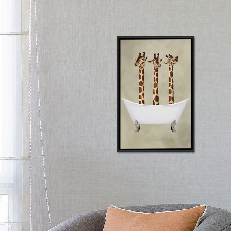" Giraffes In Bathtub " by Coco De Paris, 26" H x 18" W x 1.5" D, No Mat, Wrapped Canvas