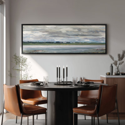 Grand art mural sur toile encadré - Ciel nuageux Moody sur un lac tranquille - 60 po x 20 po, 60 po x 30 po