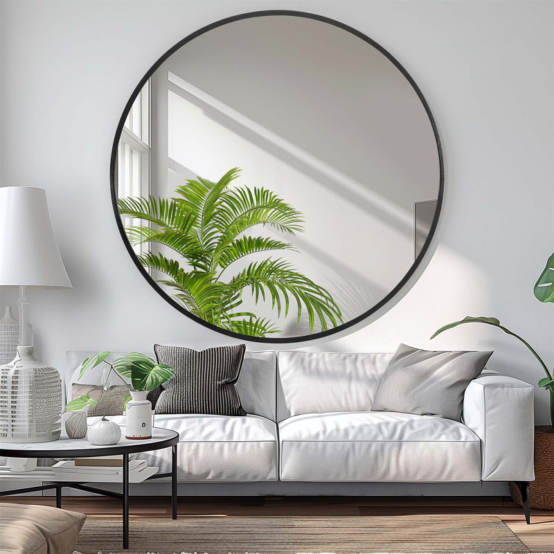 Miroir de maquillage / rasage Menahan, Noir, 36 po x 36 po
