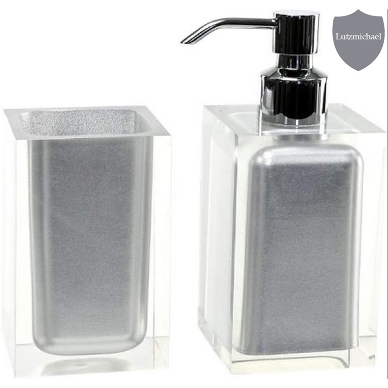 Currahee Resin Bathroom Accessory Set Bathroom Tray Tumbler, Silver