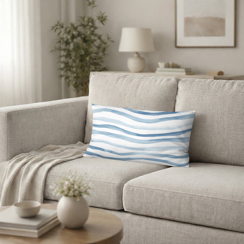 Coussin décoratif abstrait à motif de lignes de marée, H 12 po x l 20 po