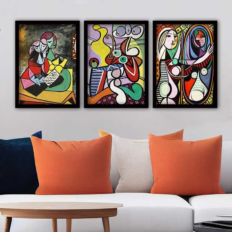 Ensemble de 3 peintures élégantes encadrées décoratives, 13,8 x 17,7 pouces chacune | 100% bois avec cadre 100% polystyrène (épaisseur: 0,8 pouce) | Impression numérique UV, parfaite pour le salon et la décoration intérieure