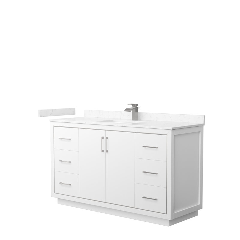 Icon 60" Single Bathroom Vanity Set, White, Carrara, Brushed Nickel