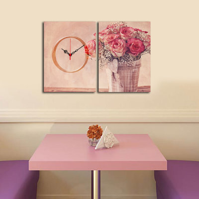Horloge murale élégante en toile décorative (2 pièces), 23,6 x 15,0 pouces | 100% toile de suède et cadre 100% bois (épaisseur: 1,2 po) | Décoration élégante pour le salon et le bureau, design intemporel