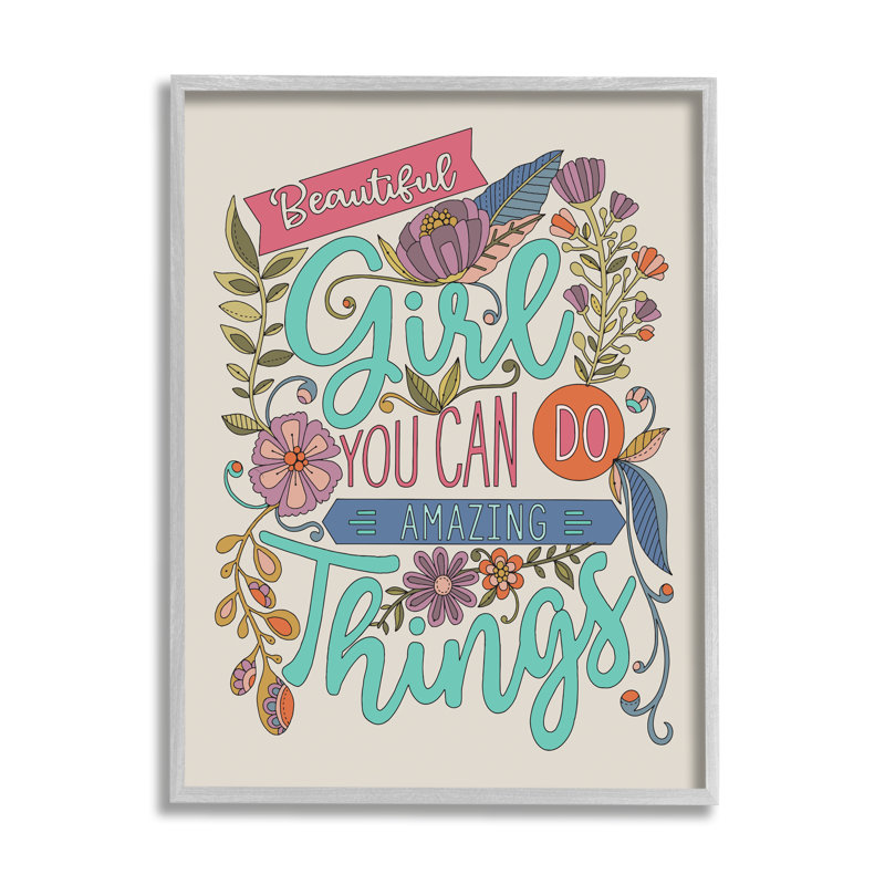 Girl Power Fun Motivation Motif floral complexe par Valentina Harper - cadre texturé sur bois, H 14 po x l 11 po x P 1,5 po