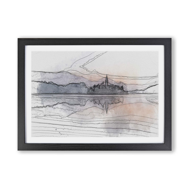 Wintertime At Lake Bled In Slovenia - Single Picture Frame Print, 62cm H x 87cm W x 2cm D, Black