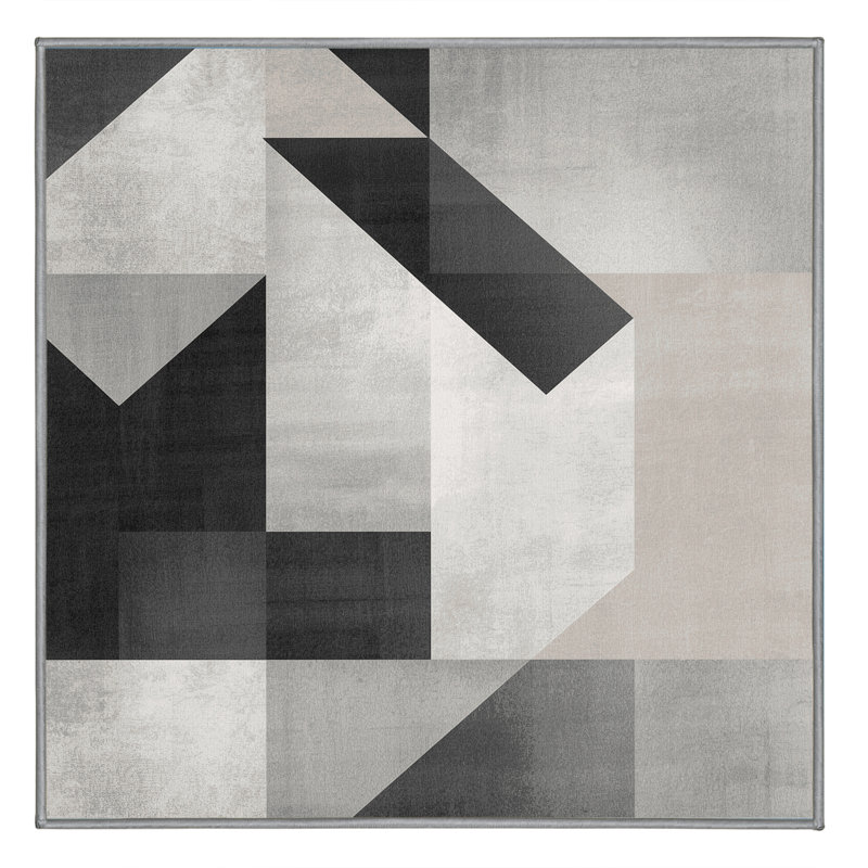 Soft Plush Easterly Modern & Contemporary Geometric Area Rug in Gray – Gray Binding, 5' Square