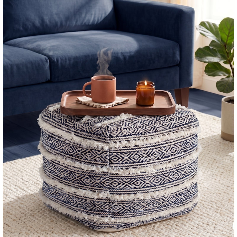 Darbydale Upholstered Pouf, Navy Cotton Blend