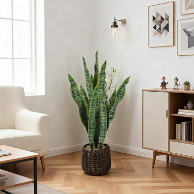 Fausse plante de serpent avec pot de fleurs, grande plante artificielle sansevieria réaliste pour la décoration intérieure de maison, de bureau, de chambre à coucher ou de salon