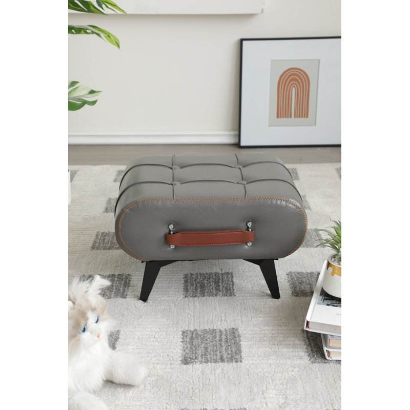 Faux Leather Handable Upholstery Ottoman，Foot Rest Footstool，Accent Stool for Home Deco, Gray