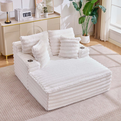Chaise longue surdimensionnée en velours côtelé avec coussins et porte-gobelets intégrés