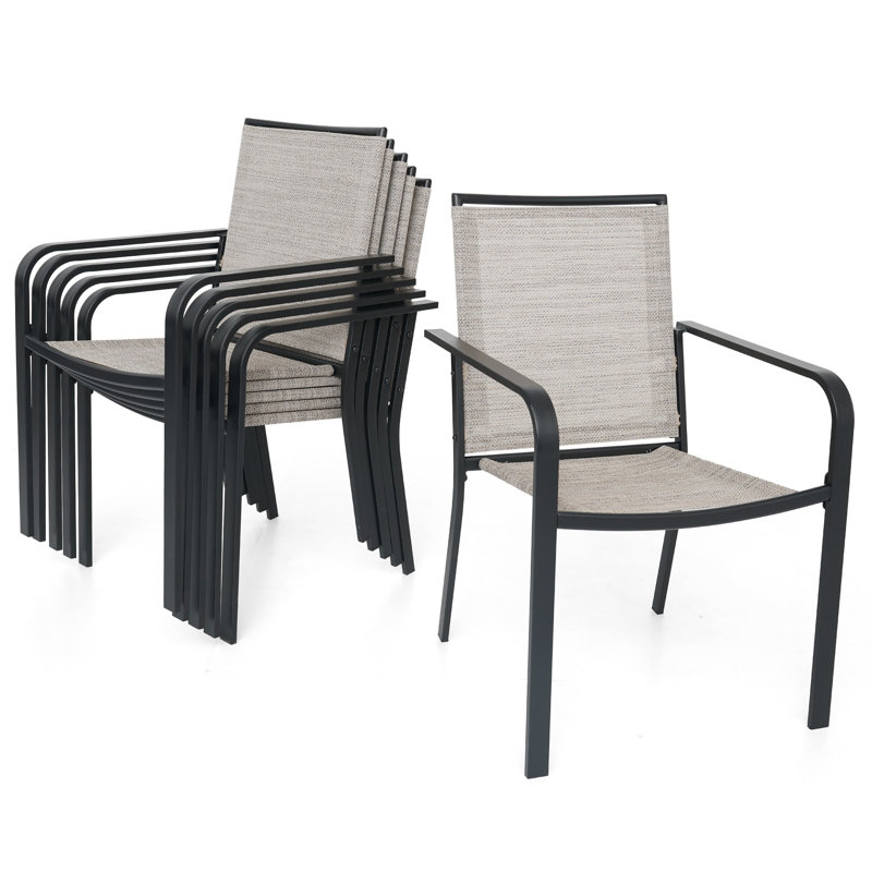 Outdoor Stacking Dining Chair (Set Of 6), Beige/Black