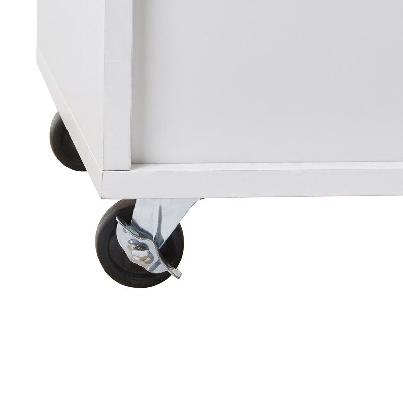 Chariot de cuisine blanc moderne, grande capacité de rangement, plateau en bois d'hévéa, îlot blanc de largeur moyenne, surface, espace spacieux