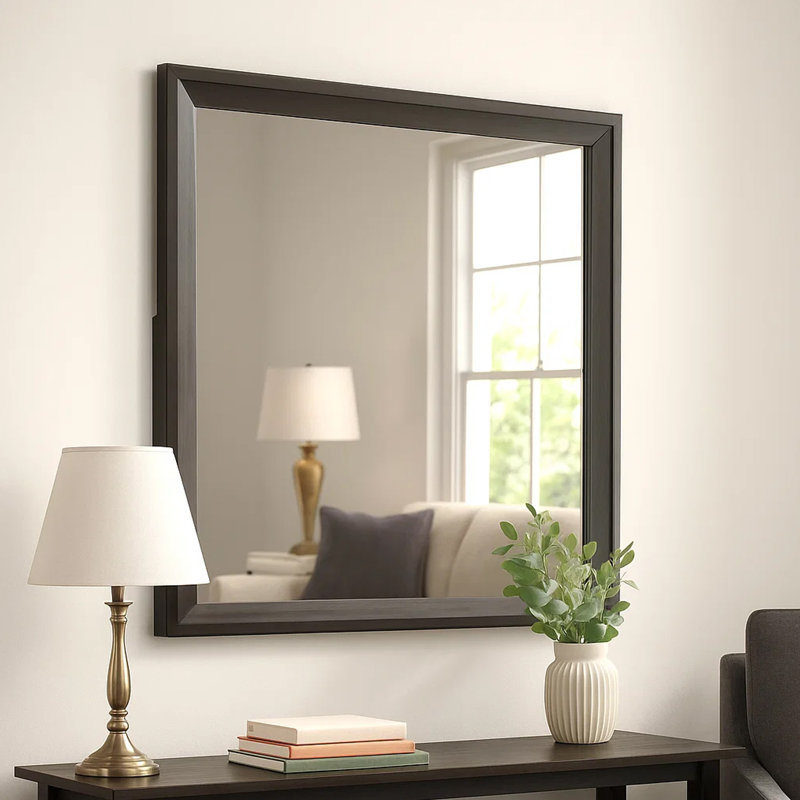 Miroir de commode Fema, cadre biseauté 35 pouces, bois brun