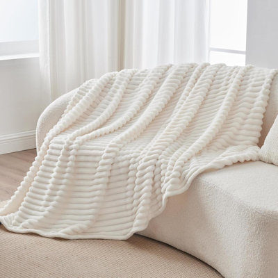 Jeté pour canapé - couverture blanche douce et chaude 300GSM, couvertures rayées décoratives et personnalisables pour femmes, hommes, 50 po x 60 po