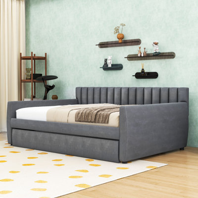 Full Size Upholstered Daybed with Twin Trundle and Slats by Latitude Run
