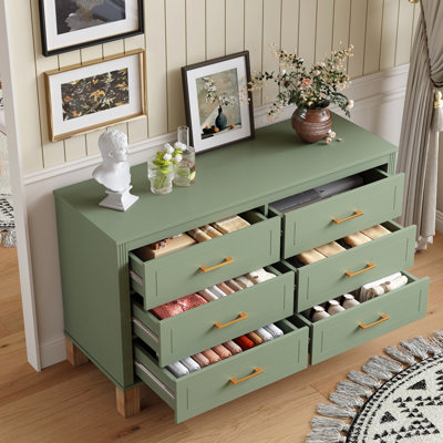 Commode double 6 tiroirs, armoire de rangement moderne avec poignées en métal et pieds en bois massif, organisateur de tiroir pour chambre d'enfant, commode en bois robuste avec pré-installé, noir