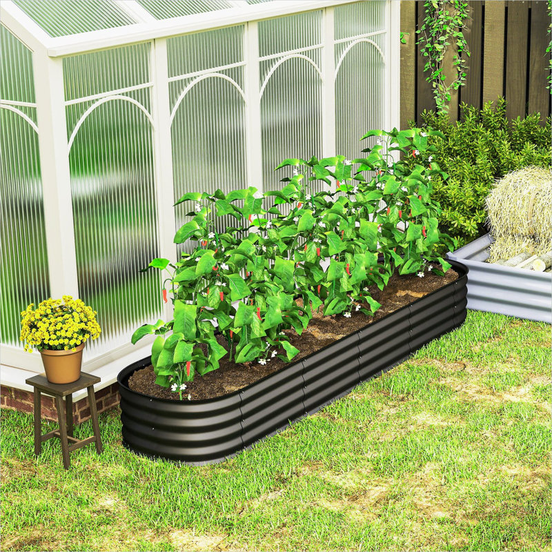 Support à plante gris foncé avec structure en métal pour espace extérieur, 94,5 x 24,5 x 11,8 po, acier galvanisé